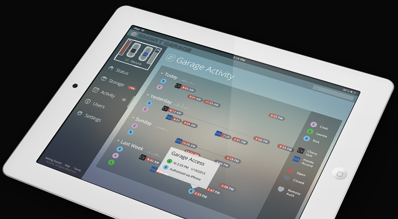 Smart Garage - Activity Dashboard on iPad